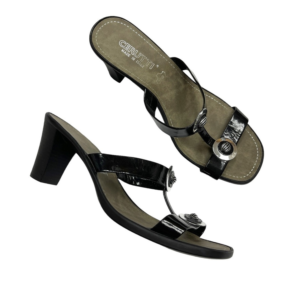 Cerutti slides heel open toes open back size 9.5  US 40 EUR black leather